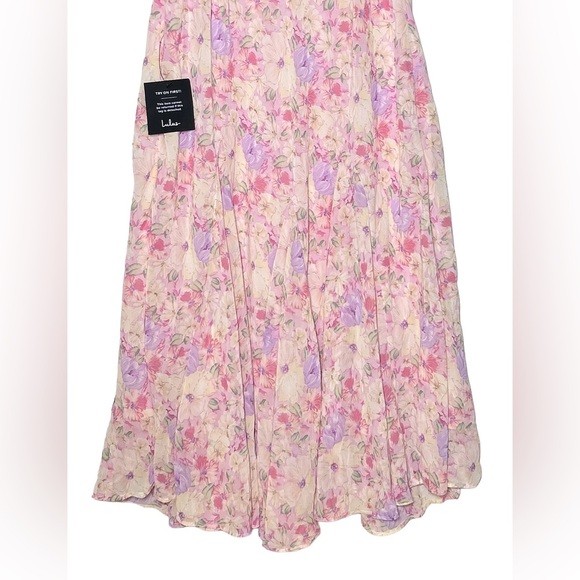 NWT Lulus Charmed Invite Pink Floral Midi Dress, Medium - Picture 10 of 14